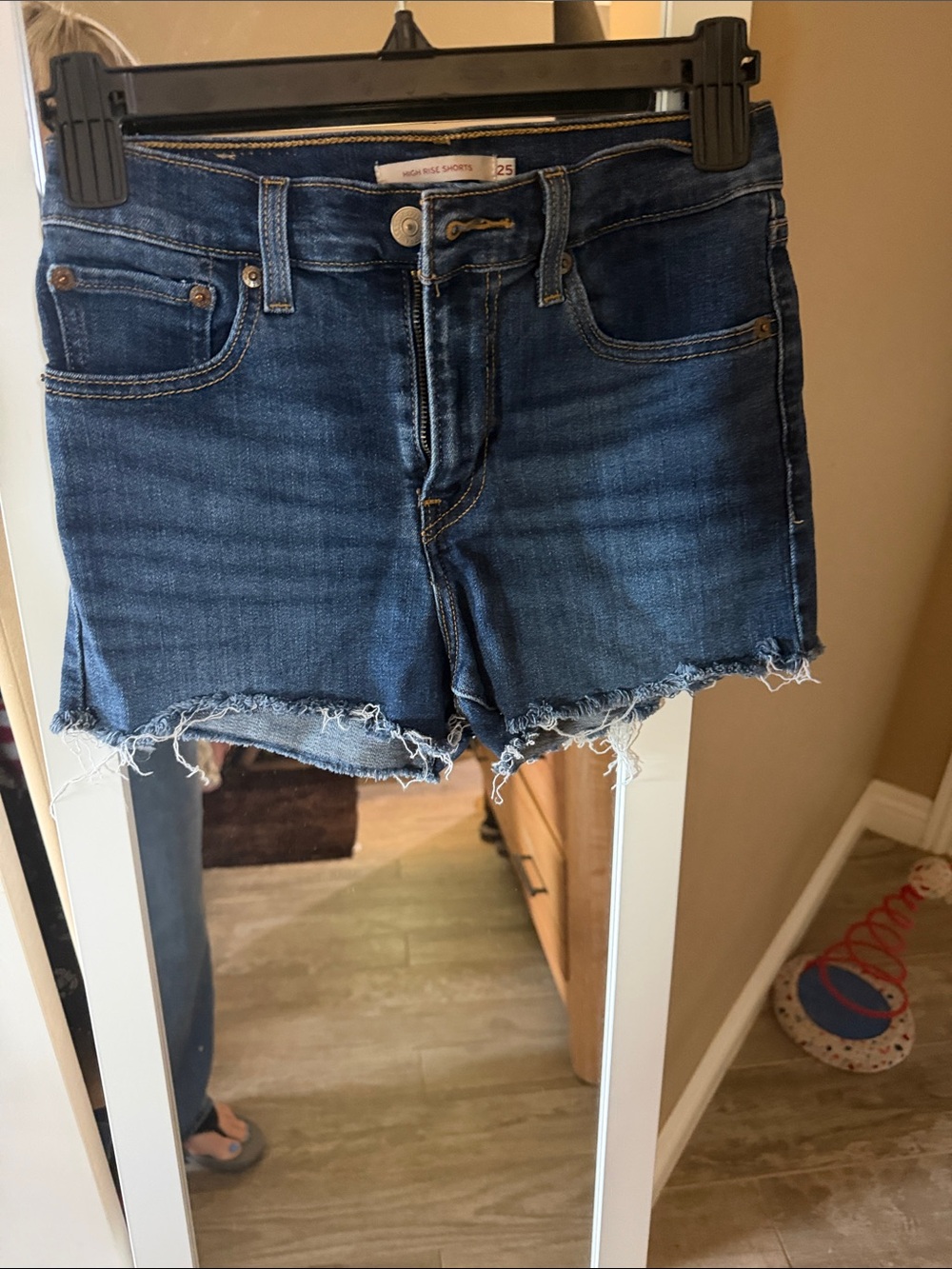 Levi's Dark Blue Denim Cutoff Shorts with Frayed Hem - Picture 3 of 5